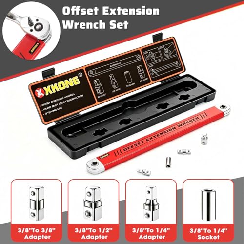 Offset Extension Wrench,0° Swing Extender for Tight Space Fasteners Red Large