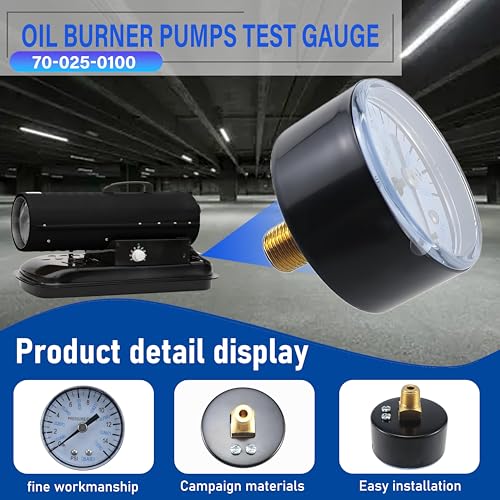 Oil Burner Pumps Test Gauge 70-025-0100 heaters Air Pressure Gauge ，Vacuum Pressure Gauge 21-1115 Fits Desa, Reddy, Master, Remington, All-Pro, Dyna Glo, Dayton, Knipco, etc Kerosene heaters