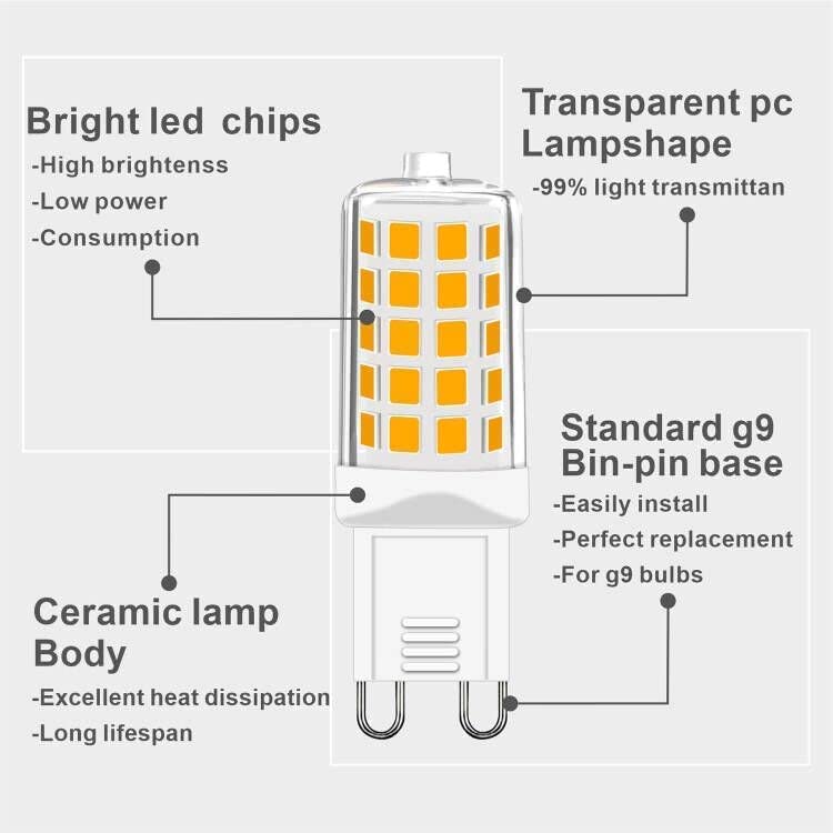 G9 LED Warm White Dimmable, 2700K 230V 4W Replacement 40W Halogen Bulb, T4 Light Bulb 450 lm for Indoor and Outdoor Decorating Lighting No Flickering Light Bulb Pack of 5 2700K 5pcs