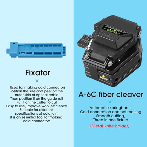 Fiber Optic Termination Kit FTTH Cold Connection Tool Kit 6C Fiber Cutting Knife Stripper Pliers D7 OPM with RJ45 Network Testing and FC to LC