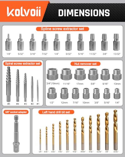 Kolvoii 39-Piece Easy Out Screw Extractor Set & Broken Bolt Extractor Kit 39 PCS