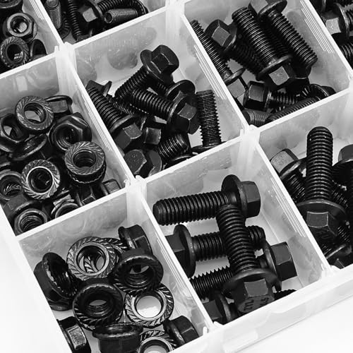 Flanged Bolts and Nuts Kit, Black Alloy Steel Grade 10.9, 245 Pieces, M6 M8 M10, Hex Flange Head, Black Oxide Finish 245PCS M6 M8 M10 Bolts and Nuts Kit