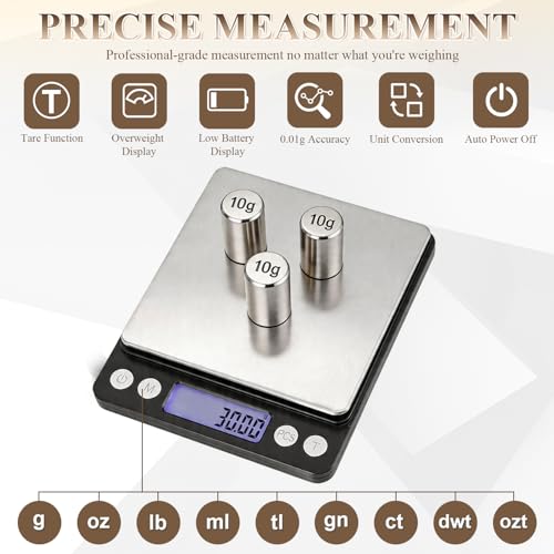 Digital Jewelry Scale, 500g x 0.01g High Precision Gold Scale, Portable Gram Scale with LCD Display, Tare Function, PCS Counting, Professional Small Scale for Jewelers Collectors Pawn Shops