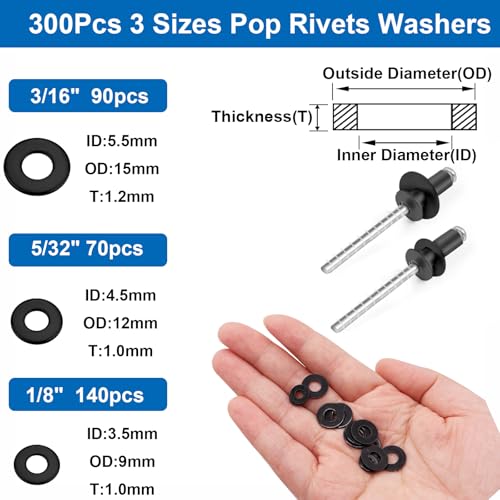 smseace 600Pcs Stainless Steel Black Pop Rivets with Washer Assortment Kit 8-Sizes Stainless Rivets(1/8Inch 5/32Inch 3/16Inch) for Metal,Furniture,Automotive,Instruments Black Stainless Steel 600Pcs 8-Sizes
