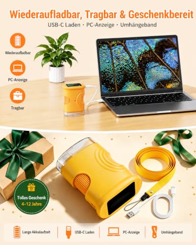 Microscope for Children, 1080P HD 2.0 Inch Screen Pocket Microscope, Ashfly Mobile Phone Digital Microscope LED Lights Connection to PC, Mini Microscope Outdoor Gifts for 4-12 Years, Orange