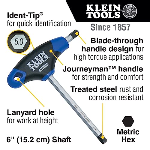 KLEIN TOOLS JTH68M T-Handle Hex Key Set, Metric Sizes Allen Wrench Set with 6-Inch Blades, Stand Included, 8-Piece