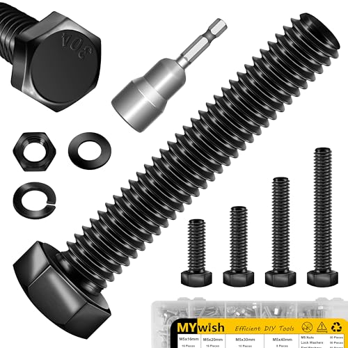 Mywish 448PCS M5 M6 M8 Screw Set & 159Pcs M6 Screw Metric Screw Assortment, Metric Bolt Assortment, Nuts and Bolts Set Flat & Spring Washers, Hex Head Cap Screws Bolts and Nuts Kit, Fully Thread & Bla