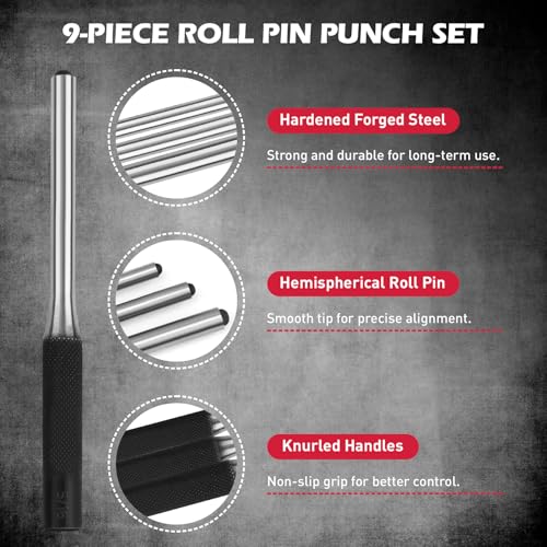 25-Piece Punch and Chisel Set with Roll Pin Punches, Includes Taper, Pin, Center Punches & Cold Chisels for Metalworking, Automotive, and Craft Use 25-piece Set With Roll Pin Punches