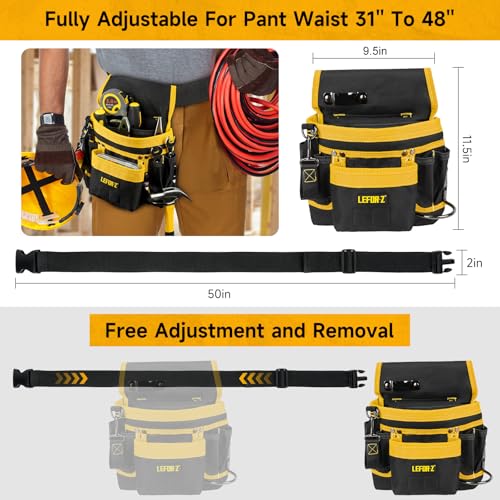 2 in 1 Magnetic Tool Belt Pouch Bag with Drill Holster,14-Pockets Heavy Duty Tool Belts for Men,Work Belts with Impact Holster for Electrician,Carpenter,Construction,Utility Belt,Yellow