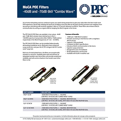 PPC 2520A GLP-1G70CWWS MoCA 'POE' coaxial filter cable TV eliminates multiroom DVR interference & modem
