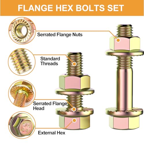 VIGRUE 521PCS M6 M8 M10 Flange Bolts Assortment Kit Metric Class 8.8 Serrated Hex Cap Flange Hex Bolts Flange Nuts Assorted Set, Coarse Full and Half Threads
