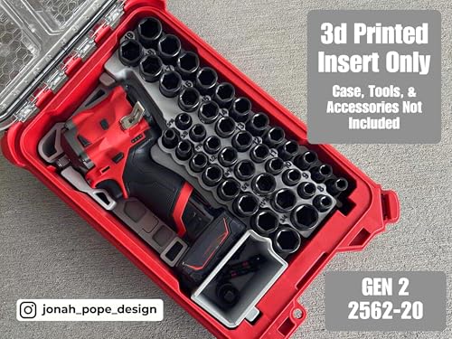 Jonah Pope Design 3d Printed Insert Designed for Milwaukee GEN2 M12 Stubby 3/8" Impact and Packout Organizer (Insert Only) (Gray, Fits Boot) Gray