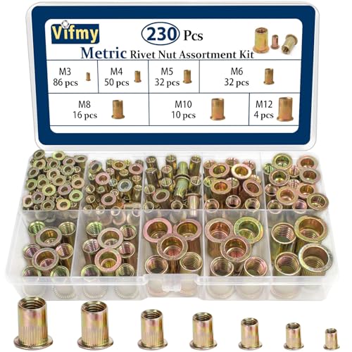 230 PCS Metric Rivet Nut Assortment Kit and 240 PCS SAE Rivet Nut Assortment Kit,UNC Rivnut Threaded Insert Nut Set,Zinc Plated Finish Carbon Steel Nutsert
