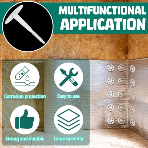 Wonderjune 100 Pcs 4" Plastic Insulation Masonry Fasteners 2.4" Washers Heavy Duty Plastic Concrete Anchors Pins Rigid Foam Board Insulation Fasteners for Concrete, Brick, Masonry Walls