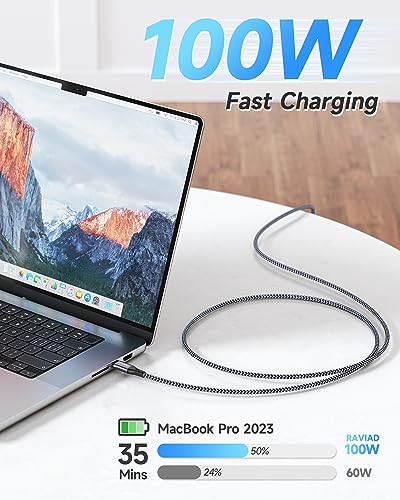 RAVIAD 100 W USB C Cable 1 m, PD 5A Fast Charging Cable USB C to USB C Cable | Nylon Braided Charging Cable USB C to USBC for iPhone 17 16 15 Pro Max, Samsung Galaxy S26 S25, MacBook Air, iPad Pro 100W gray