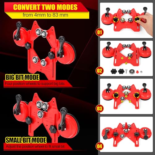 WORKEASE Diamond Hole Saw Kit, 11 Pcs Brazed Hollow Tile Set (0.24”-2”) with Double Suction Cups Guide Jig, Drill Bit Suitable for Glass, Ceramic, Tile, Marble, Porcelain Red 10PCS-Red (0.24”-2”)