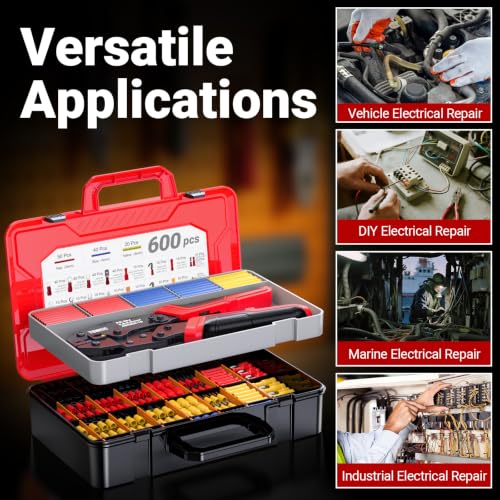Crimping Tool For Heat Shrink Connectors Kit AWG 22-10/600pcs Connectors