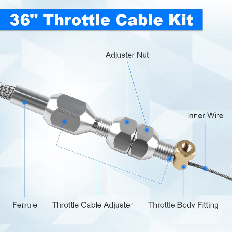 36 Inch Throttle Cable Kit LS Swap Stainless Steel Braided Compatible with 1997-2004 Chevrolet/Chevy LS1 Engines 5.7L, Compatible with 1999-2007 Chevrolet/Chevy LS1 Engines 4.8L/5.3L/6.0L