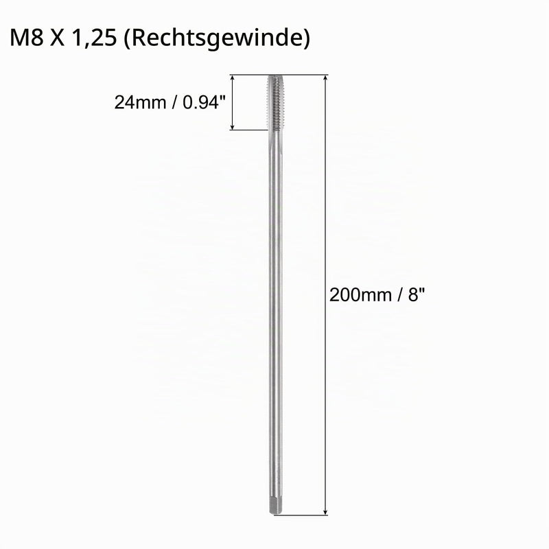QUARKZMAN Metric Tap M8 x 1.25 H2 200 mm Extra Long Straight | Flute Tapping Machine Tap Thread Cutting Repair Tool M8 x 1,25 x 200mm