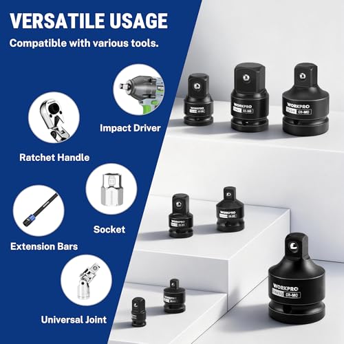 WORKPRO 8-PC Impact Socket Adapter Set with Case, CR-MO Steel