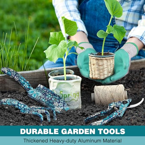 WORKPRO 5PCS Garden Tool Set, Aluminum Heavy Duty Gardening Tool Set Blue flower with bag