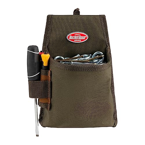 Bucket Boss Utility Pouch with FlapFit 54170 and Fastener Tool Pouch 54160 in Brown and Green