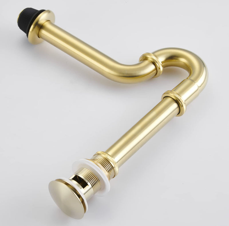 Bathroom Basin Sink U Shape Stopper Complete Set, Adjustable Height 1-1/4 Bottle Trap Basin Sink Waste Drain P Trap Set with Overflow, General US/CA Standard, Brushed Gold U-Stopper Stopper U1-gold