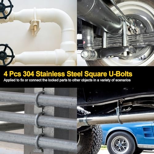 4 Pcs 304 Stainless Steel Square U-Bolts with Washers & Nuts