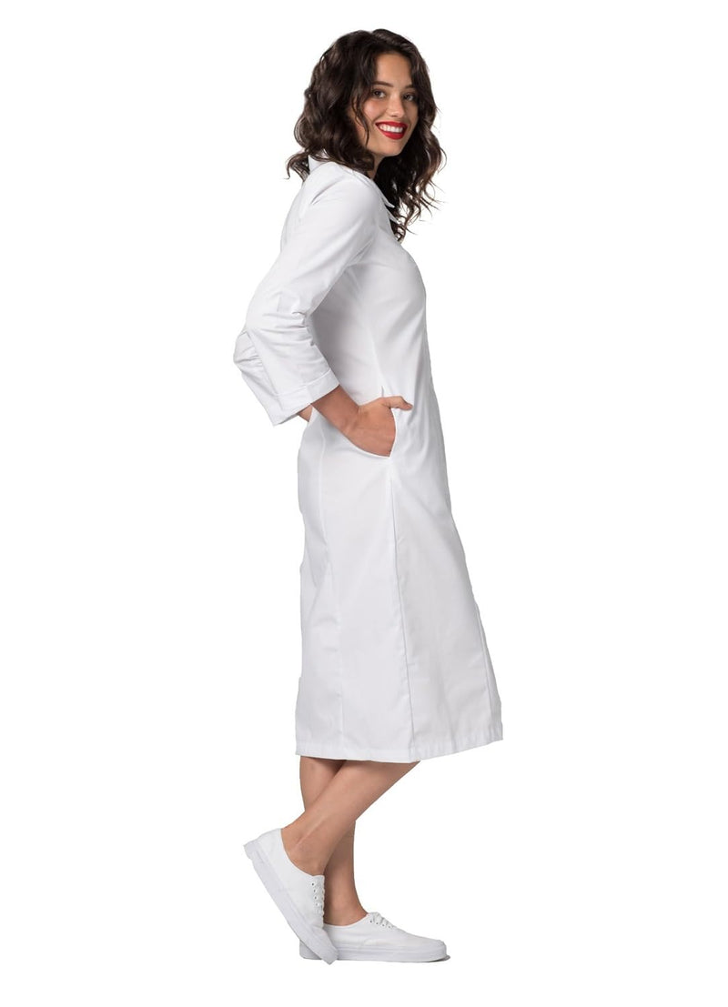 Adar Universal Scrub Dress for Women - Embroided Collar Dress 16 White