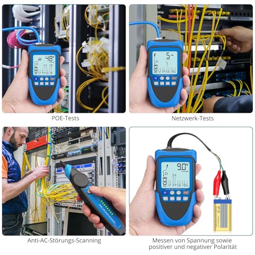 RJ45 Cable Tester POE with LCD for CAT5/6/7/8 | Multifunctional network tester, cable CAT5 to CAT8 tracker, line finder for short circuit, cross and interruption test
