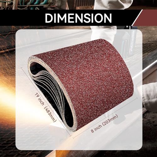 8x19 Inch Floor Sanding Belts 10 Pcs (5 Grit, 2 Each of 40, 60, 80, 100, 120 Grits) Heavy Duty Belt Sander Aluminum Oxide Belt Sander Paper for Wood, Metal, Stainless Steel, Automotive, and Furniture #40#60#80#100#120 8x19 inch-Aluminum Oxide
