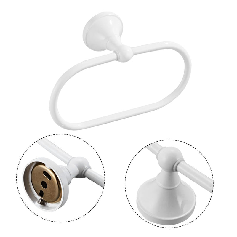VOSAREA Hand Towel Ring Oval White - Hand Towel Holder for Bathroom Wall - Heavy Duty Rustproof Metal Hanger - Modern Matte Bathroom Hardware for Kitchen Sink (White)