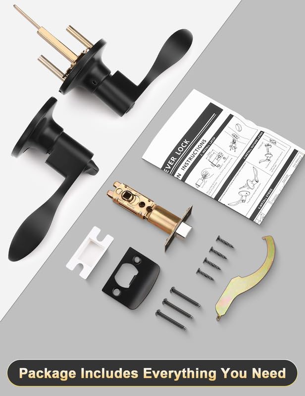 Mengico 2 Pack Door Lever Interior,Black Lever Door Handle,Modern Door Handle Privacy Door Lever(for Bedroom Bathroom),Reversible Wave Lever Handles Black