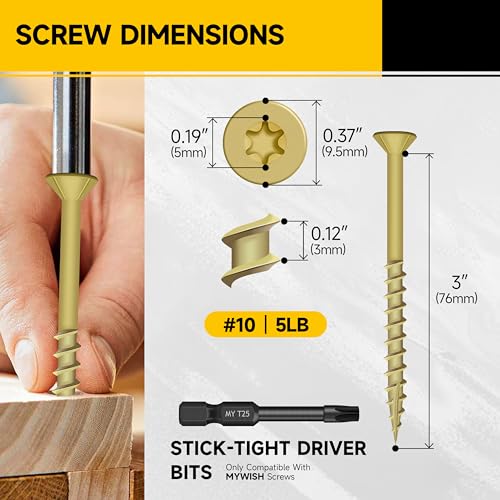 Mywish (10Sets) 3/8" x 3" Hex Head Lag Bolts & 319Pcs Wood Screws #10 x 3 5lb Box, Deck Screws 3 Inch, Outdoor Construction Screws, Long Epoxy Coated Lag Screws, Heavy Duty Lag Screws with Washers