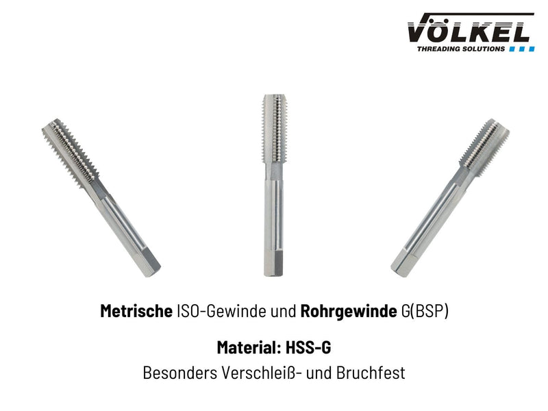 VÖLKEL thread cutter tool set for grease nipples | 6 pcs. Set in plastic box | Professional tap for grease nipple threads | Metric ISO threads and pipe threads G (BSP)