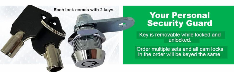 Tubular Cam Lock, Keyed Alike Removable Key RV Compartment Storage Lock Cabinet Locks (Chrome Pack of 5, 5/8 Inch 90°) Chrome Pack of 5 5/8 Inch 90°