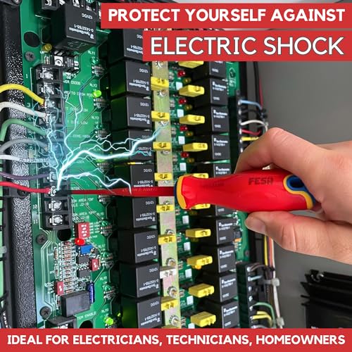 FESA Electrician Insulated Screwdriver Set - 1000V 11-Piece Professional Electrician Screwdriver Set with Magnetic S2 Steel Tips - Pozidriv, Phillips, Flathead or Slotted & Torx - Insulated Tools