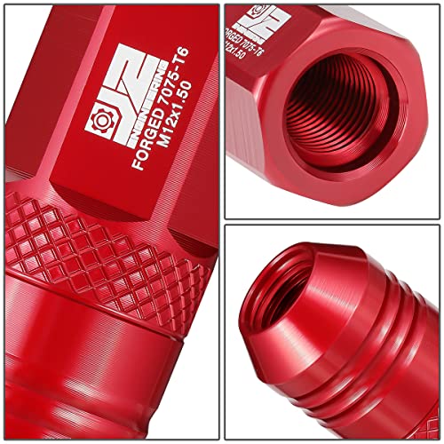 J2 Engineering J2-LN-T7-040-15-RD M12 x 1.5 T6-7075 Aluminum 50mm Open End Lug Nuts w/Deep Drive Extension Adapter,Red,21mm x 50mm