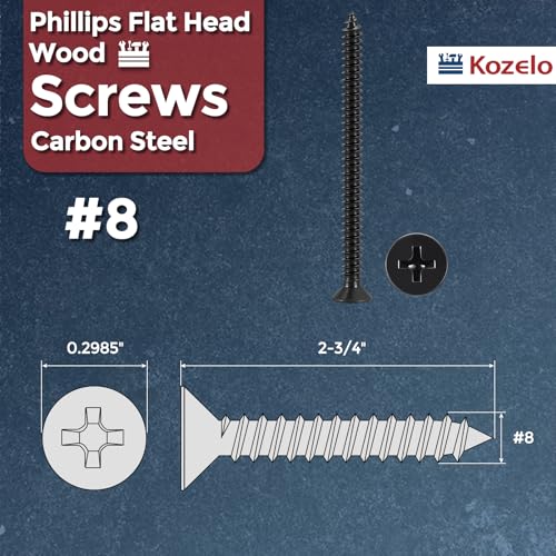 200pcs Phillips Wood Screws - [#8x2-3/4] Carbon Steel Black #8x2-3/4" 200