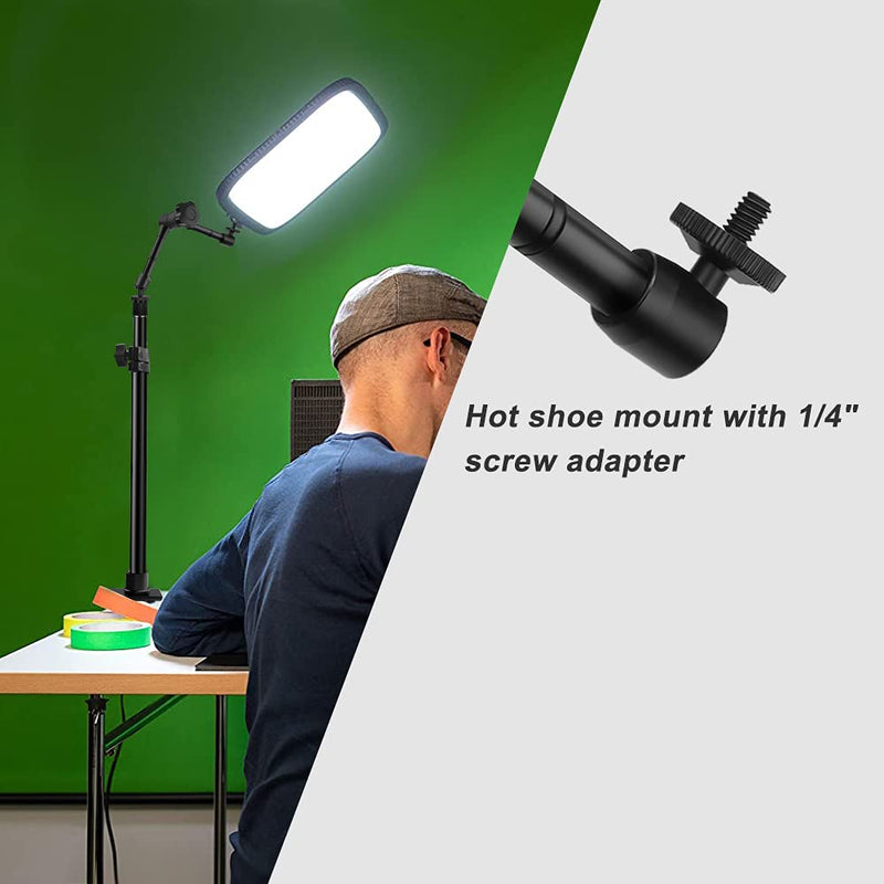 Camera Desk Mount Stand, 11 Inch Magic Arm with 1/4" Screw Thread, 15.5-25.5 Inch Tabletop Clamp Mount Stand for DSLR Camera Rig/Ring Light/Self Broadcasting/Live Streaming/Online Working Black
