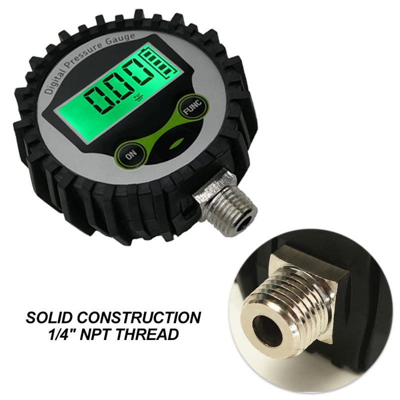 Uharbour Digital Pressure Gauge, Low Pressure Gauge with 1/4" NPT Bottom Port and Rubber Protector, 0-60psi, Accuracy 1%, Resolution 0.1psi... 5-60PSI Lower Mount