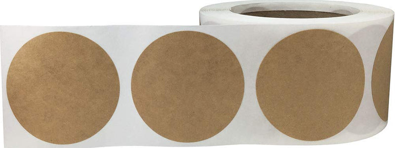 Brown Natural Kraft Color Coding Labels – 2.5 Inch Round Circle Dots, 500 Total Adhesive Round Stickers on a Roll for Inventory, Organization, Retail, and Warehouse – Made in the USA