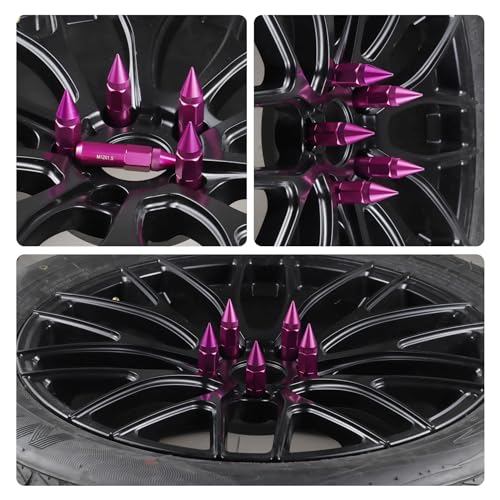 SINGARO 20PCS M12X1.25 Wheel Lug Nuts, Cap Spiked Extended Tuner 60mm Aluminum Wheels Rims Lug Nuts (Purple) Purple