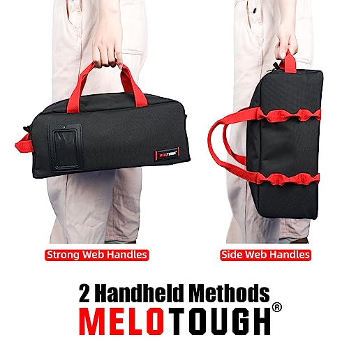 MELOTOUGH Small Canvas Tool Bag Tool Tote Bag with Zipper Utility 14 Inch Tool Organizer Bags for Electrician,Construction,Plumbing,HAVC(Black&Grey)