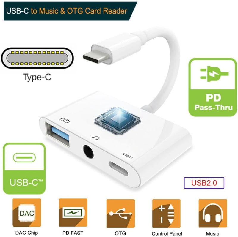 PNBACE USB C to USB Adapter,3 in 1 USB Adapter for iPad+USB C to 3.5mm Audio Adapter+USB C Headphone Adapter with Charging, Compatible with Most Type-C Phones,iPad Pro,Laptops