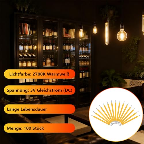 100x LED Filament Replacement Parts 3 V 120 mA 38 mm Warm White | Filament for DIY lighting, lamp repair and vintage lights. Warm light, ideal for office and home lighting.