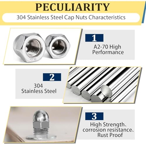 304 Stainless Steel Acorn Nuts Assortment Kit(100PCS) & Vifmy Metric Black Nylon Acorn Nuts Assortment Kit