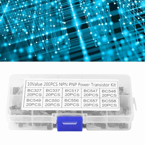 Watris Veiyi 200pcs 10 Value Transistor Set, NPN PNP TO-92 BC327-BC558 Transistors, Transistor Assortment, Transistors Box Pack