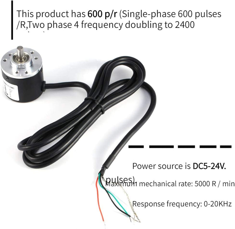 600P/R incremental rotary encoder, incremental rotary encoder module, 600P/R photoelectric incremental rotary encoder 5V - 24V AB 2 - phase shaft 6mm