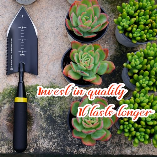 2-Piece Heavy Duty Garden Trowel Set - Carbon Steel & Serrated Stainless Steel Hand Shovels - Ergonomic Rubberized Handle Kit for Digging, Weeding, Transplanting & Bulb Planting (2 Items)